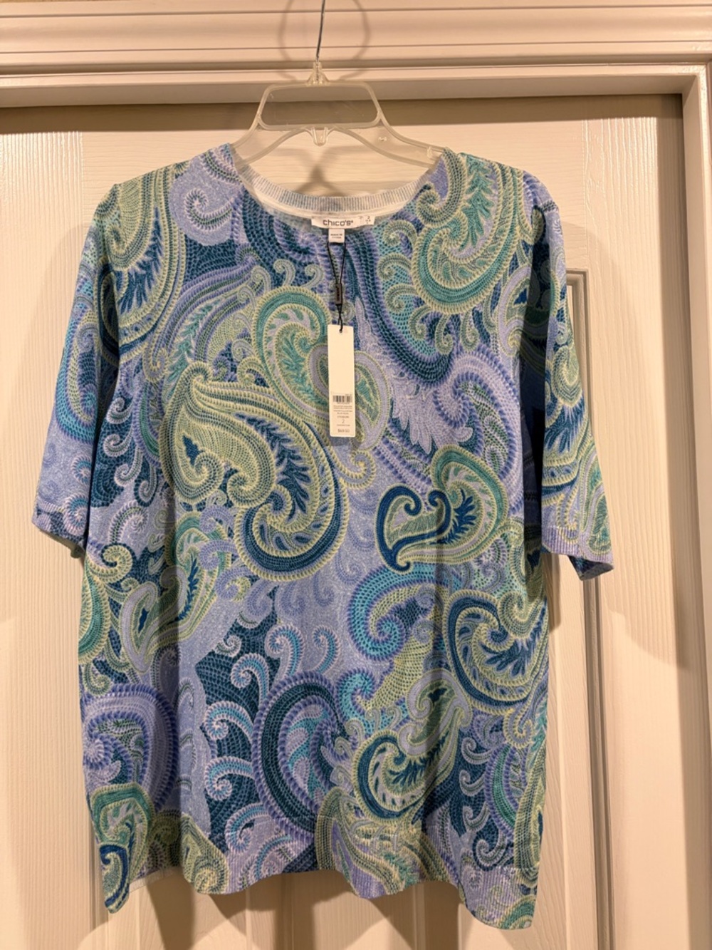 Chico's womens Blue & Green Short-Sleeve Shirt size 2/L NWT - Picture 5 of 5